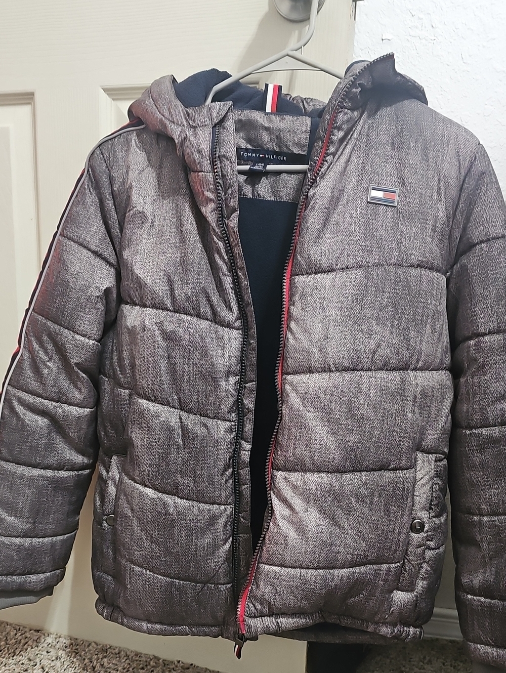 Tommy Hilfiger Gray Quilted Puffer Jacket with Hood